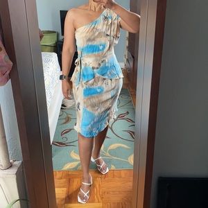 Tracy Reese One Shoulder Peplum Midi Dress